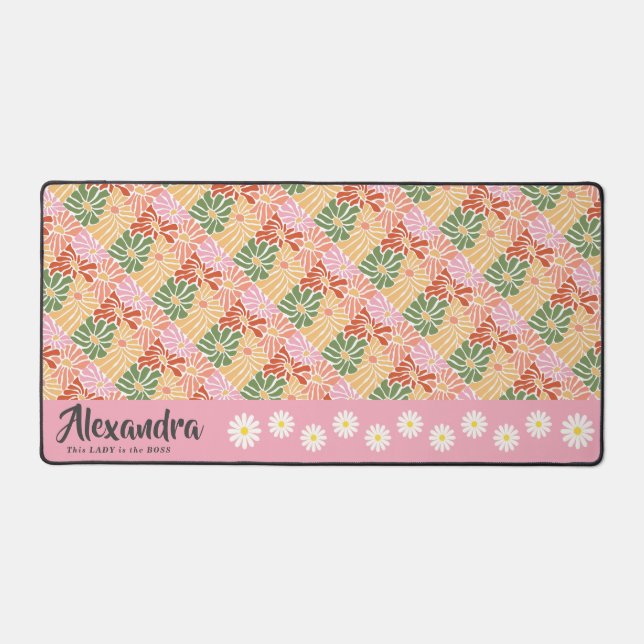 Peach Pink Groovy Floral Abstract  Desk Mat (Front)