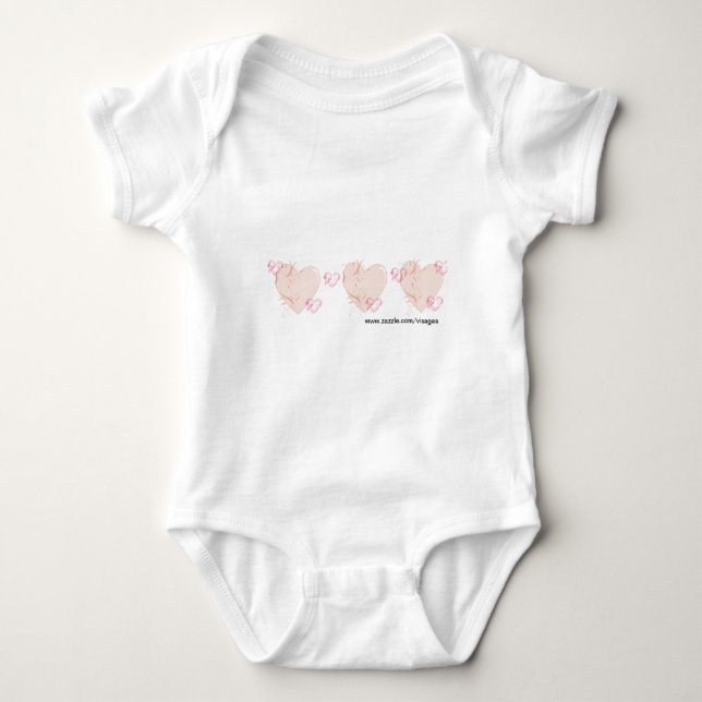 Peach & Pink Hearts Baby Bodysuit (Front)