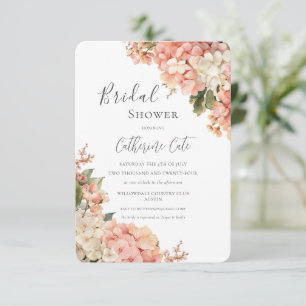 Peach & Pink Hydrangeas Floral Bridal Shower Invitation