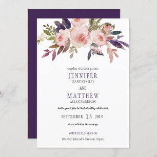 Peach Pink Lavender Purple Floral Wedding   Invitation