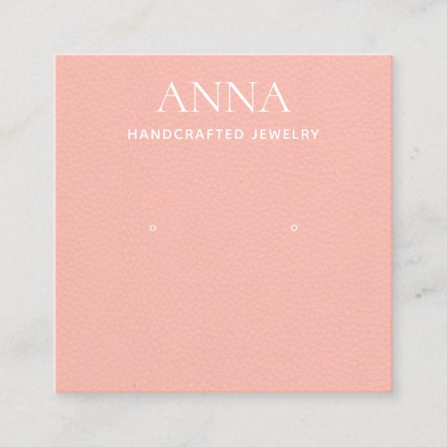 Peach Pink Leather Earring Display Square Business Card (Front)