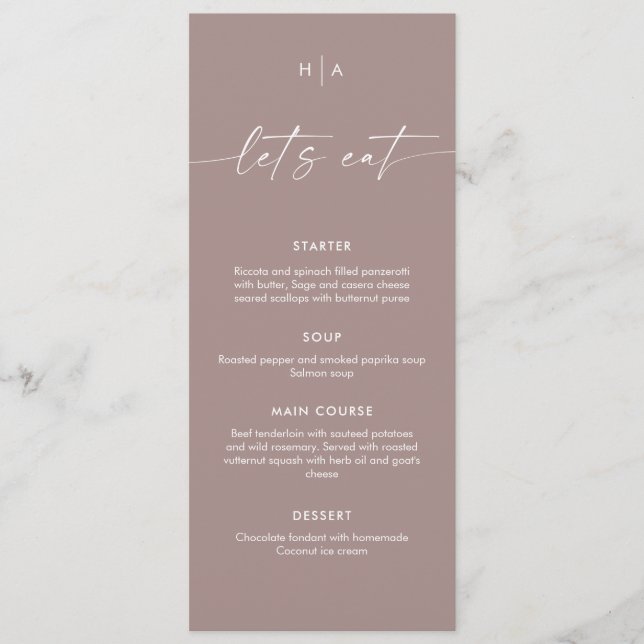 Peach Pink Minimalist Handwriting Wedding Dinner  Menu (Front)