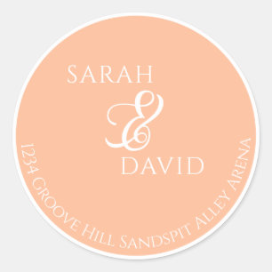 Peach Pink Minimalist Wedding Classic Round Sticker