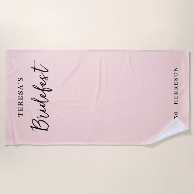 Peach Pink Modern Bachelorette Design Beach Towel (Front)