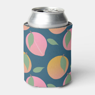 Peach Pink Orange Fruit Pattern Navy Can Cooler
