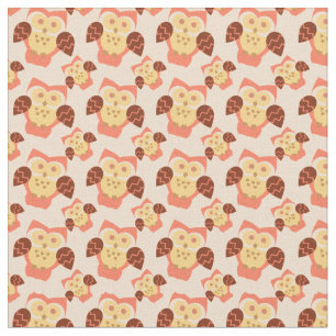 Peach pink orange owls pattern fabric