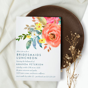 Peach Pink Peonies Bridesmaids Luncheon Wedding Invitation