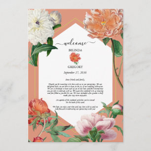 Peach Pink Peonies Flowers Wedding Itinerary  Programme