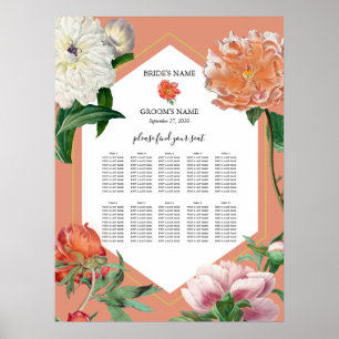 Peach Pink Peonies Flowers Wedding Seating Chart