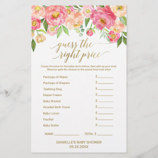 Peach & Pink Peony Baby Word Scramble & Price Game