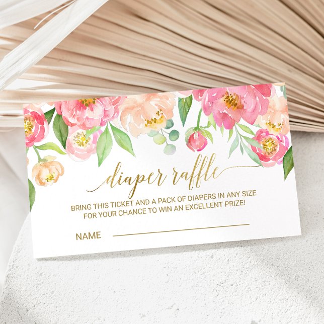 Peach & Pink Peony Diaper Raffle Invitation Insert (Creator Uploaded)