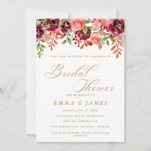 Peach & Pink Peony Floral Bridal Shower Invitation