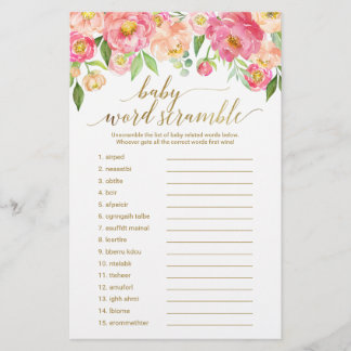 Peach & Pink Peony Flower Baby Word Scramble Game