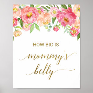 Peach & Pink Peony Flower How Big Is Mummy's Belly Poster