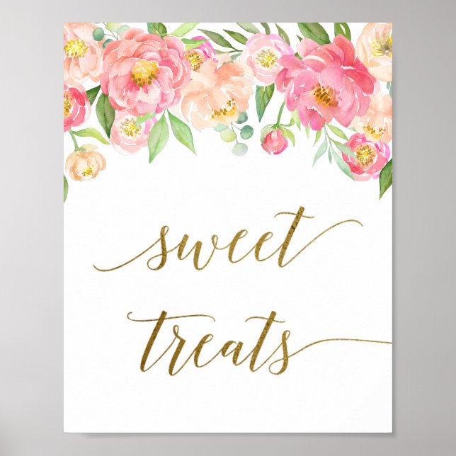 Peach & Pink Peony Flower Sweet Treats Sign (Front)