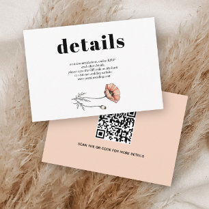 Peach pink poppy flowers QR wedding details Enclosure Card