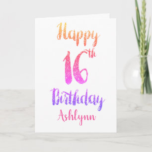 Peach Pink Purple Glitter 16th Birthday Card