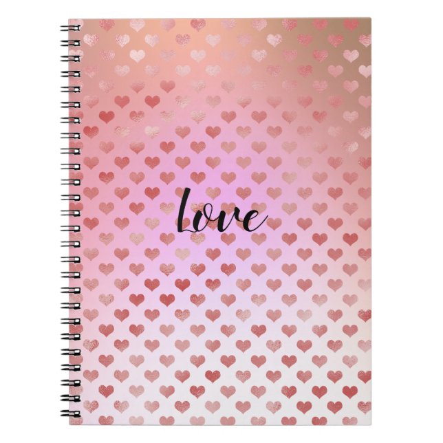 Peach Pink Red Hearts Ombre Notebook (Front)