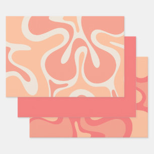 Peach Pink Retro Abstract Patterns Wrapping Paper Sheet