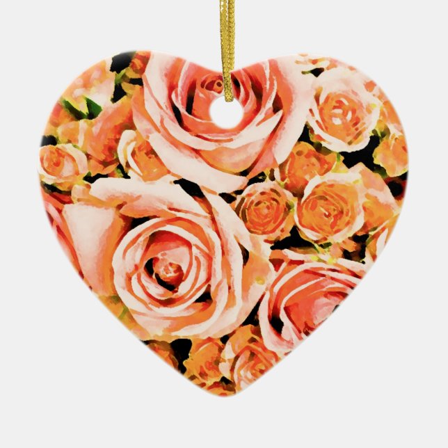 Peach pink rose bouquet ceramic tree decoration (Front)