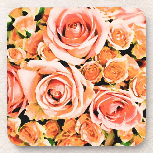 Peach pink rose bouquet coaster (Front)