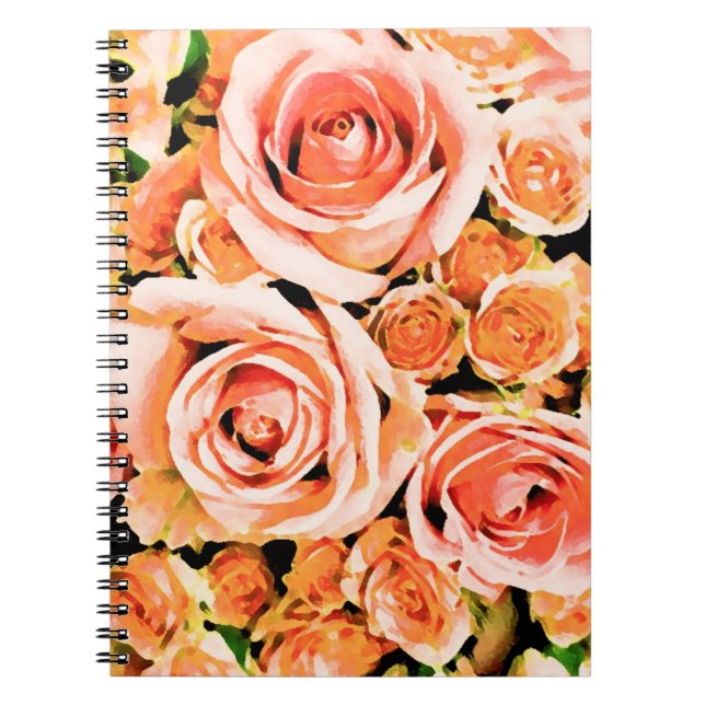 Peach pink rose bouquet spiral notebook (Front)