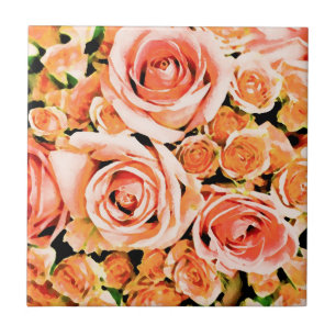 Peach pink rose bouquet tile
