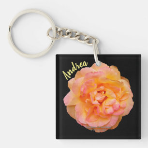 Peach Pink Rose Cutout Photo with Black Background Key Ring