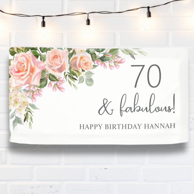 Peach | Pink Rose Floral 70th Birthday  Banner (Creator Uploaded)