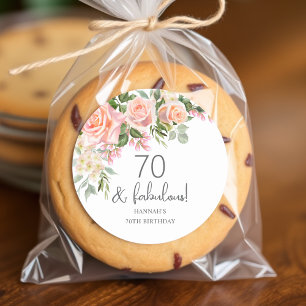 Peach Pink Rose Floral 70th Birthday Classic Round Sticker