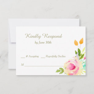 Peach Pink Roses on White Wedding RSVP