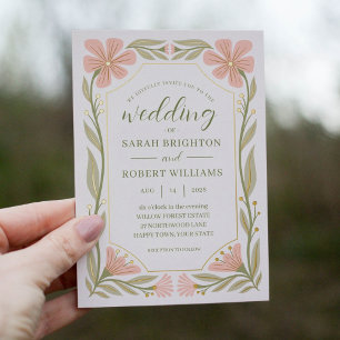 Peach pink & sage green Art Nouveau wild flower