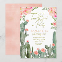 Peach Pink Taco Cactus Birthday Invitation