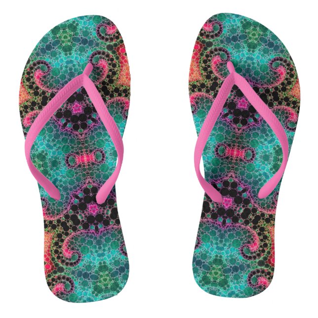 Peach Pink Turquoise Abstract Jandals (Footbed)