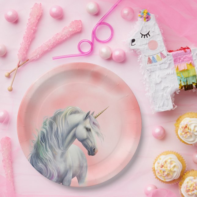 Peach Pink Unicorn Dream Paper Plate (Party)