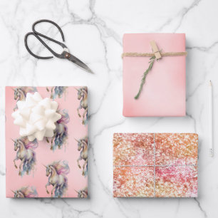 Peach Pink Unicorn Dream  Wrapping Paper Sheet