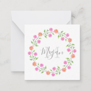 Peach & Pink Watercolor Daisies Wreath Card
