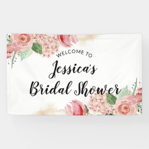 Peach Pink Watercolor Floral Bridal Shower Welcome Banner