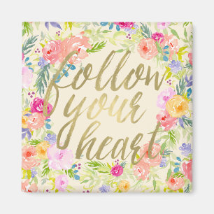 Peach Pink Watercolor Floral Follow your heart Magnet