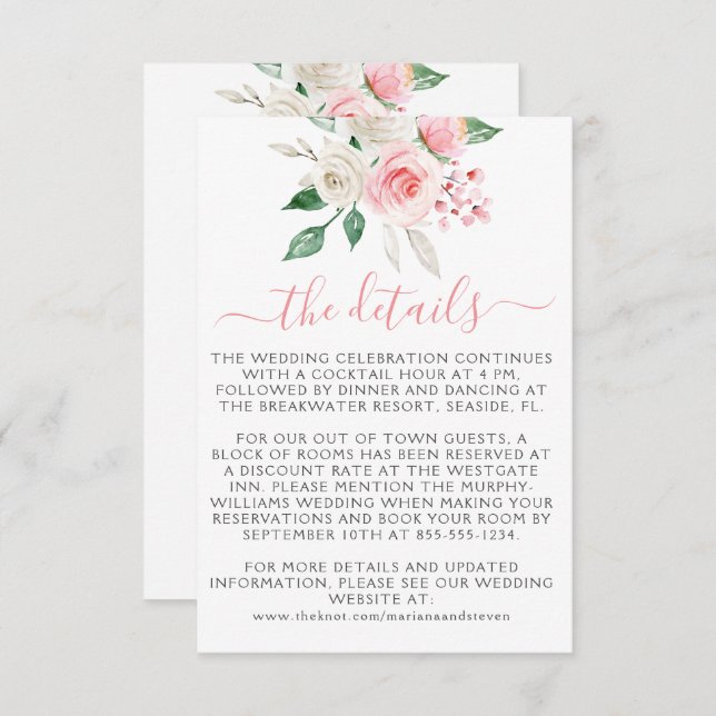 Peach Pink Watercolor Floral Wedding Enclosure Car (Front/Back)