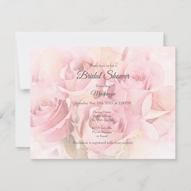 Peach Pink Watercolor Roses Invitation (Front)