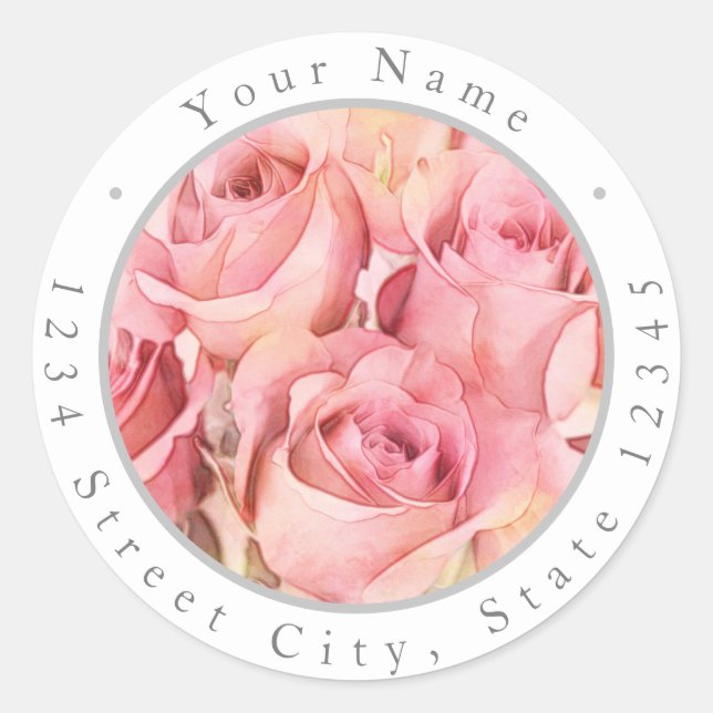 Peach Pink Watercolor Roses Labels (Front)