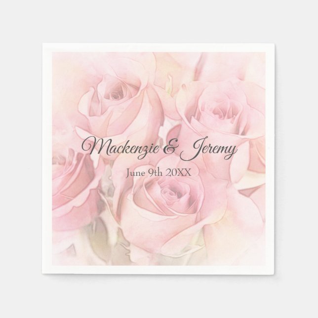 Peach Pink Watercolor Roses  Napkin (Front)