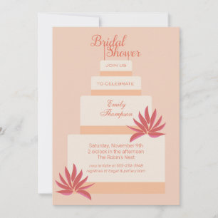 Peach & Pink Wedding Cake Bridal Shower Invitation