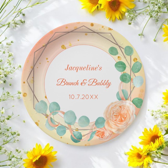 Peach Pink White Brunch Bubbly Floral Paper Plate (Creator Uploaded)