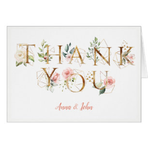Peach Pink White Floral Alphabet Wedding Thank You