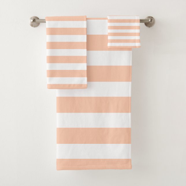 Peach Pink & White Striped Bath Towel Set (Insitu)