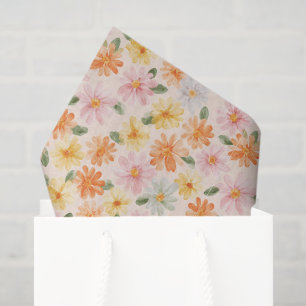 Peach Pink Yellow Blue Flowers Birthday Tissue Paper