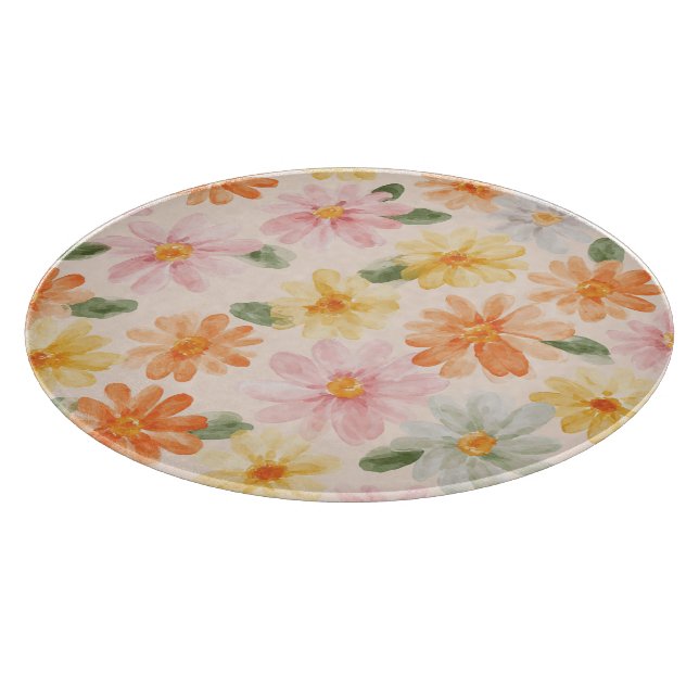 Peach Pink Yellow Blue Flowers  Cutting Board (Corner)