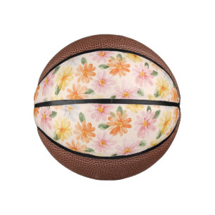 Peach Pink Yellow Blue Flowers  Mini Basketball